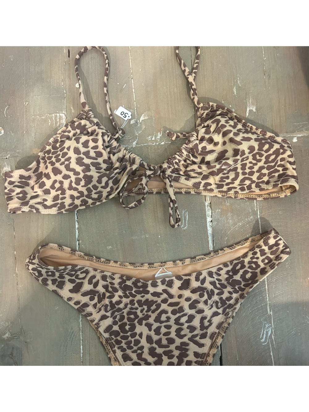 Double Zero Leopard Print Bikini Top and Bottom in Tan and Brown
